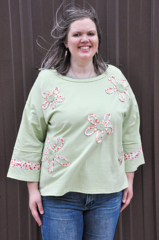 Curvy Flower Patch Work Top