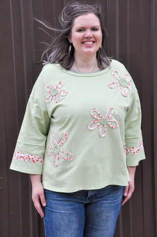Curvy Flower Patch Work Top
