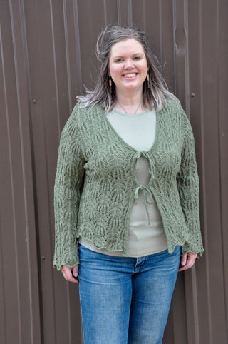 Curvy Front Tie Bell Sleeve Cardigan