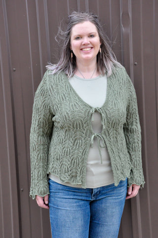 Curvy Front Tie Bell Sleeve Cardigan