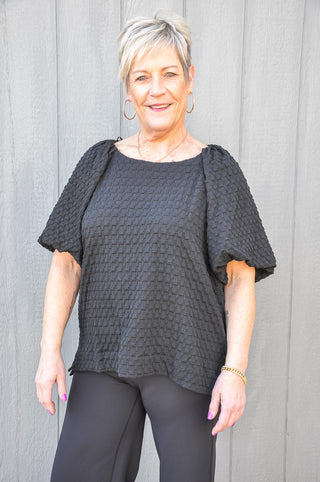 Curvy Jacquard 3/4 Sleeve Raglan Top