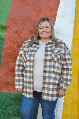 Curvy Lois Plaid Button Shacket