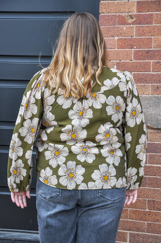 Curvy Olive Multi Floral Blouse