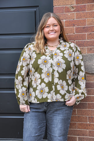 Curvy Olive Multi Floral Blouse