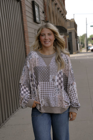 Curvy Patchwork Oversized Pullover Top