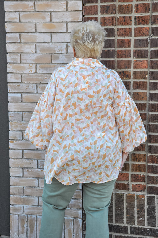 Curvy Peach Printed Puff Sleeve Top