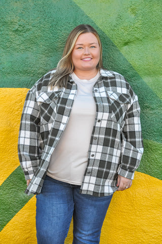 Curvy Peggy Plaid Button Shacket