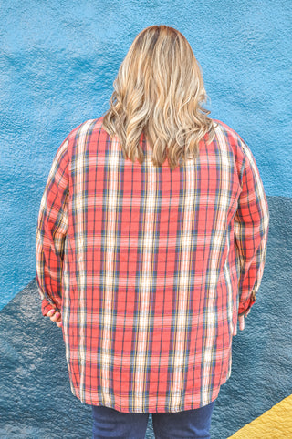 Curvy Plaid Acid Washed Shirt