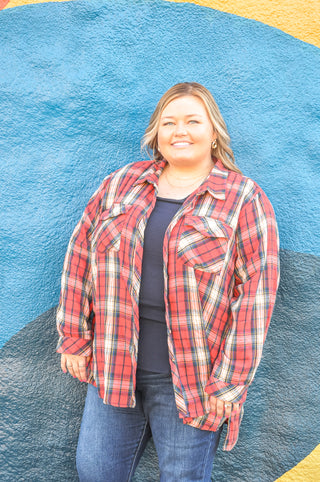 Curvy Plaid Acid Washed Shirt