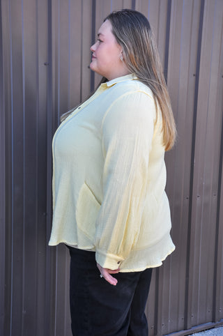 Curvy Pleat Detail Button Down Blouse