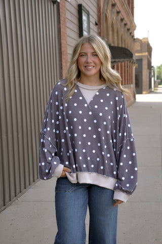 Curvy Polka Dot Reverse Stitch Pullover