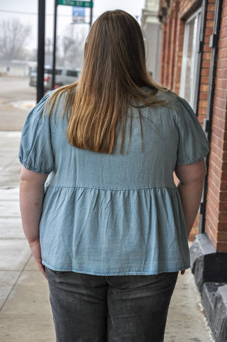 Curvy Puff Sleeve Tie Detail Tencel Peplum Cardigan