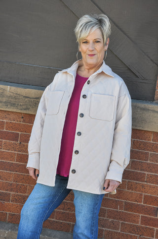 Curvy Quilted Button Down Jacket