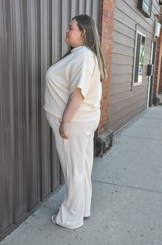 Curvy Ribbed Round Neck Tee & Pants Set