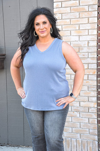 Curvy Ribbed V-Neck Tank Top