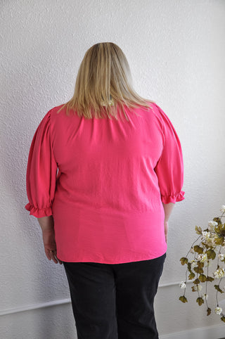 Curvy Ruffled Detail Neck/Cuffs Top