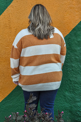 Curvy Rugby Stripe Knit Sweater