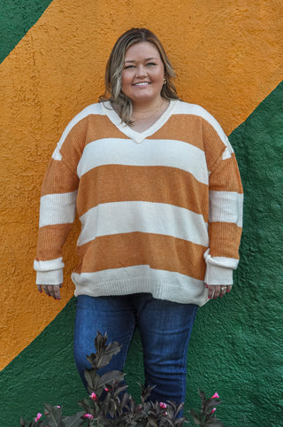 Curvy Rugby Stripe Knit Sweater