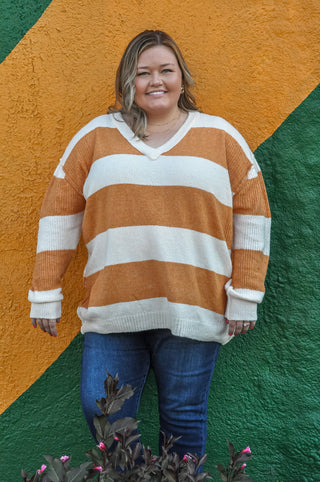 Curvy Rugby Stripe Knit Sweater