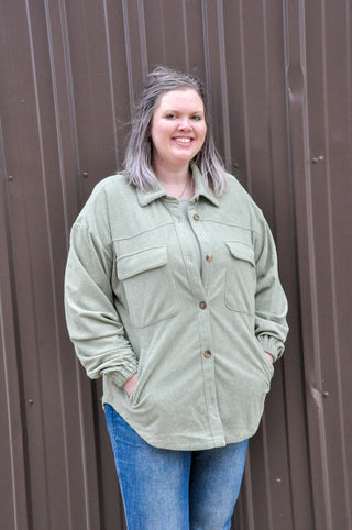 Curvy Sage Corduroy LS Shacket