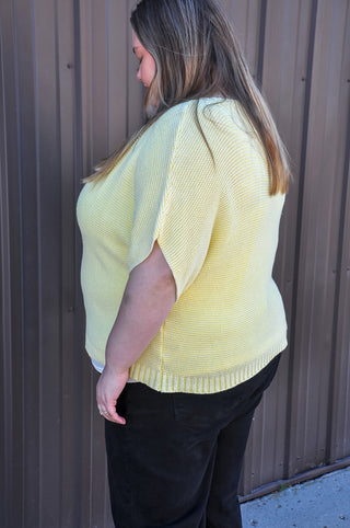Curvy Short Dolman Sleeves Washed Knit Top