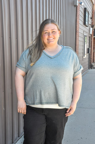 Curvy Soft Melange Hacci V-neck Tee