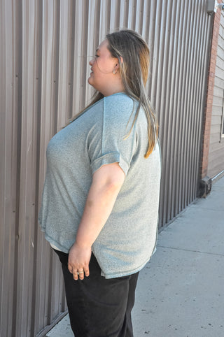 Curvy Soft Melange Hacci V-neck Tee