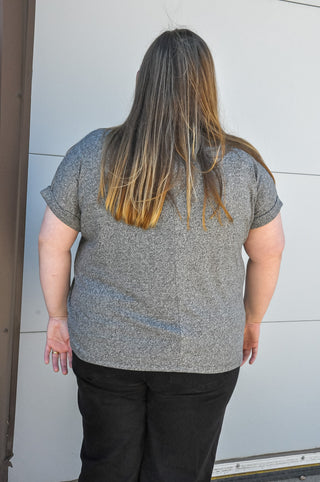 Curvy Black Heather  V-neck Tee