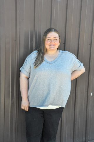 Curvy Soft Melange Hacci V-neck Tee