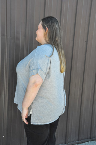 Curvy Soft Melange Hacci V-neck Tee