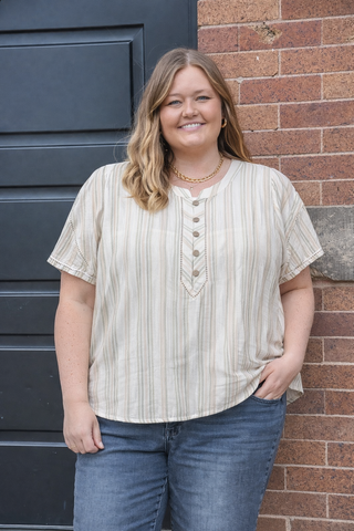 Curvy Stripe Ladder Lace Trim Top