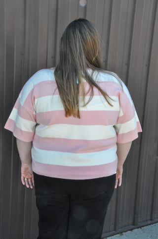 Curvy Striped Button-Down Knitted Top