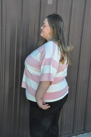 Curvy Striped Button-Down Knitted Top