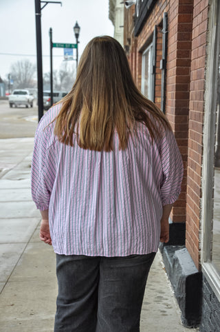 Curvy Striped Button-Down Oversized Shirt