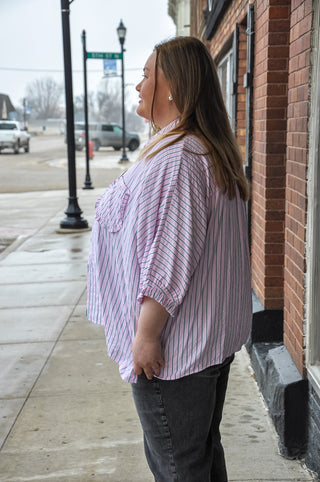 Curvy Striped Button-Down Oversized Shirt