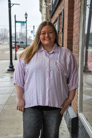 Curvy Striped Button-Down Oversized Shirt