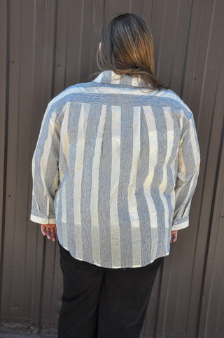 Curvy Mixed Stripe Button Up Shirt