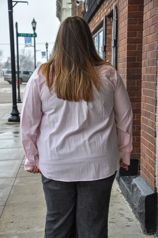 Curvy Striped LS Patch Pocket Shirt