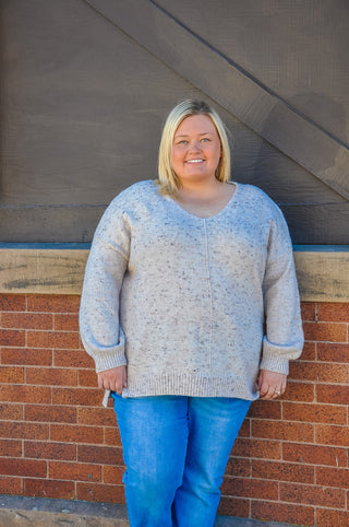 Curvy V-Neck Speckle Sweater