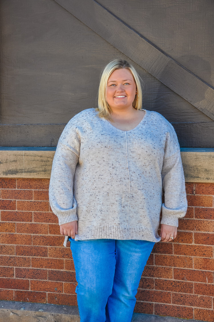 Curvy V-Neck Speckle Sweater