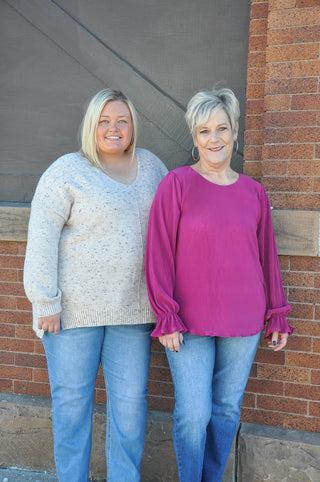 Curvy V-Neck Speckle Sweater