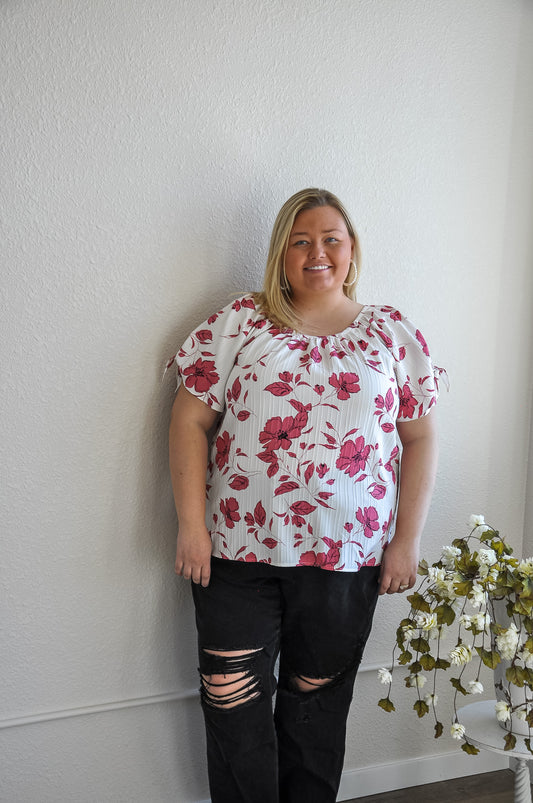 Curvy Berry Floral Textured Top