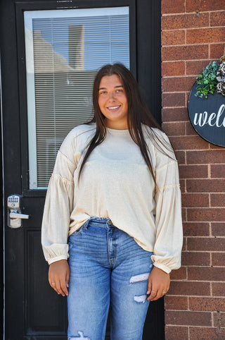 Cute Cream Natural Loose Fit Top