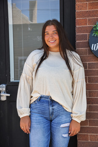 Cute Cream Natural Loose Fit Top