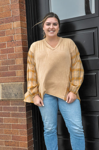 Washed Plaid Mix Jersey Tunic