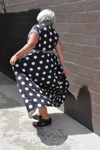 Curvy Contrast Dot Stripe Shirt Dress