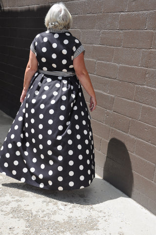 Curvy Contrast Dot Stripe Shirt Dress