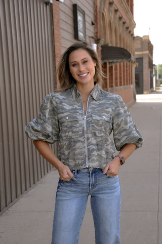 Camo Green Cropped Zip-Up