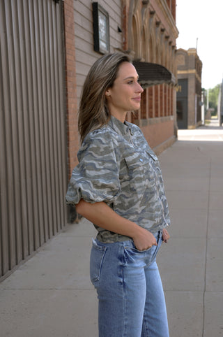 Camo Green Cropped Zip-Up