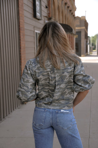 Camo Green Cropped Zip-Up